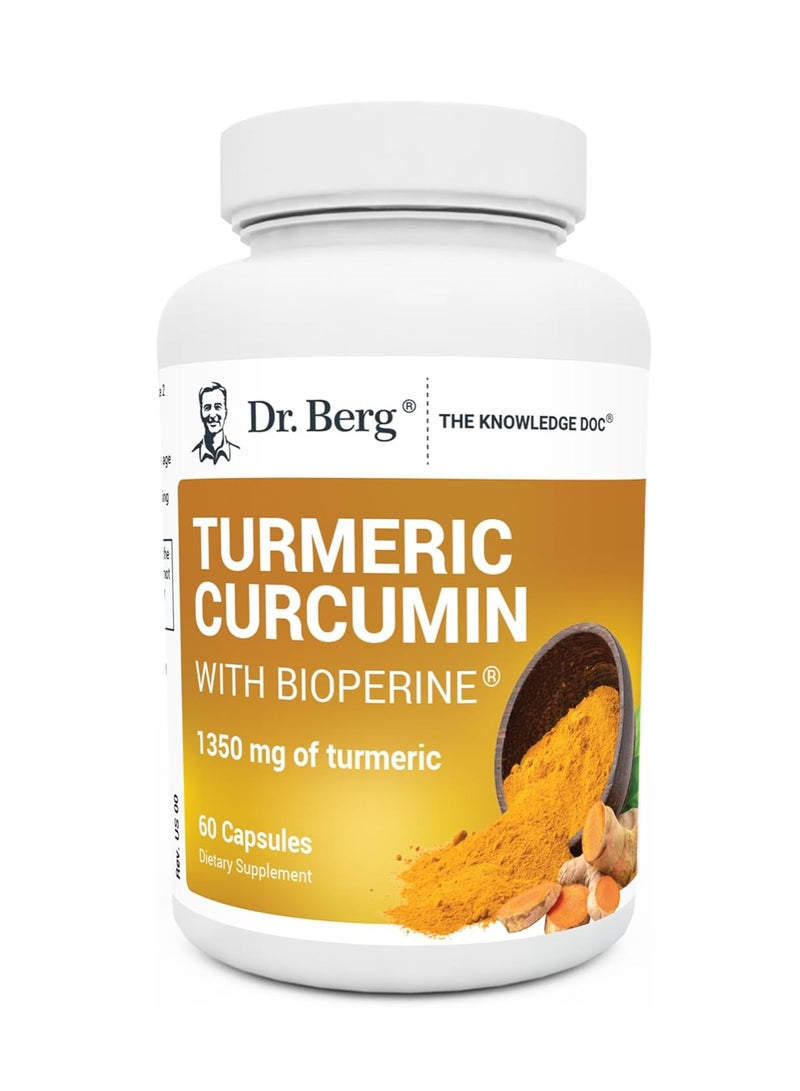 Dr.Berg Turmeric Supplement with Black Pepper BioPerine 1350 mg Turmeric Curcumin Supplement with 95% Curcuminoids Turmeric Curcumin with Black Pepper 60 Turmeric Capsules - Image 1