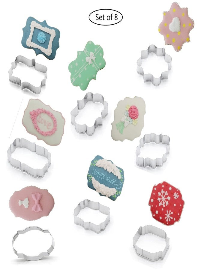 Comais Fancy Plaque Cookie Cutters Set of 8 pcs, Stainless Steel Wedding Frames Shaped Fondant Cutter Molds Baking DIY - Image 5