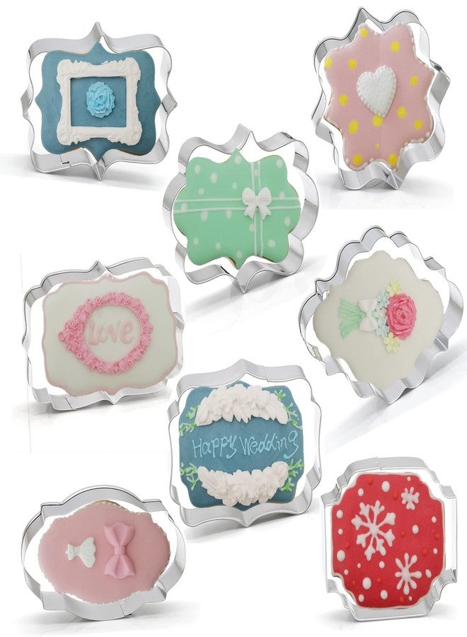 Comais Fancy Plaque Cookie Cutters Set of 8 pcs, Stainless Steel Wedding Frames Shaped Fondant Cutter Molds Baking DIY - Image 1