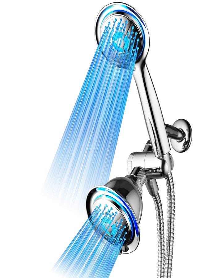Dream Spa All Chrome 3-way LED Shower Head Combo with Air Jet LED Turbo Pressure-Boost Nozzle Technology. Color of LED lights changes automatically according to water temperature - Image 1