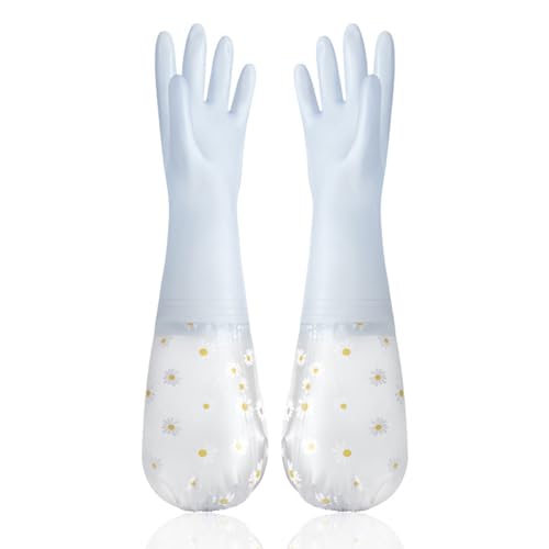 Tusmad Reusable Heavy Duty Hand Gloves For Dishwashing Housework White Long Plus Laundry Waterproof Plastic Leather Household Cleaning Gloves Kitchen Dishes Glove (Gray) - Image 1