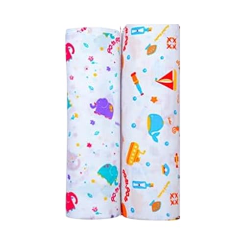 BUMSIES Swaddle for Babies -100% Muslin Cotton Soft 2-Layer Swaddle/Blanket/Multipurpose Wrap for New Born Baby Girl & Boy 90X90 cm, 0-6 Months, Set of 2, Elephant & Aqua Print - Image 1