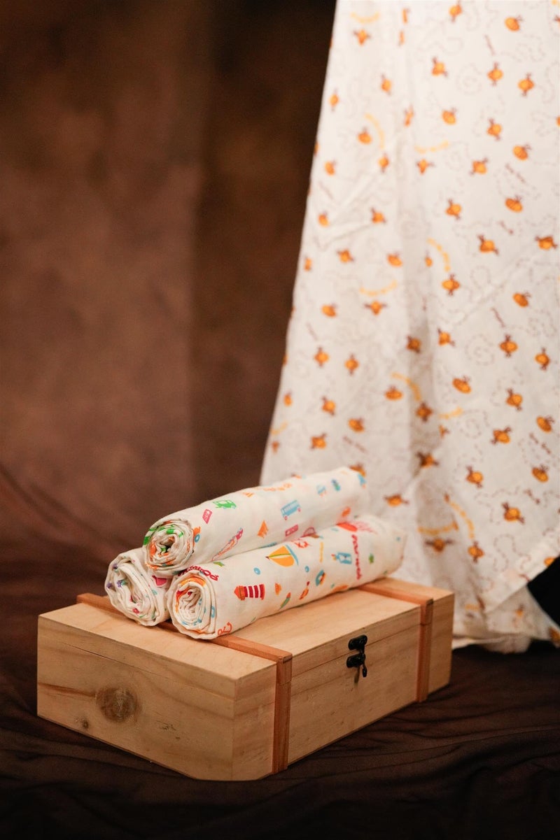 BUMSIES Swaddle for Babies -100% Muslin Cotton Soft 2-Layer Swaddle/Blanket/Multipurpose Wrap for New Born Baby Girl & Boy 90X90 cm, 0-6 Months, Set of 2, Elephant & Aqua Print - Image 4