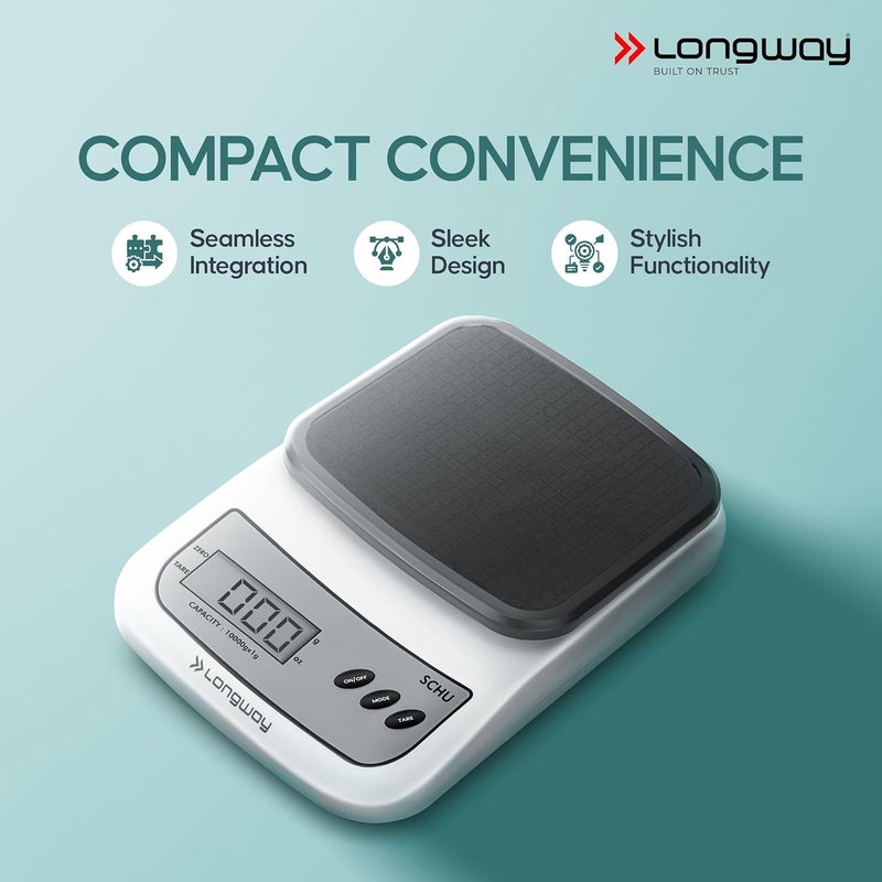 LONGWAY ميزان مطبخ رقمي محمول متعدد الاستخدامات LWKWS01 | آلة وزن مع شاشة LCD مضاءة من الخلف | ضمان لمدة 2 سنة (10 كجم، رمادي) - Image 3
