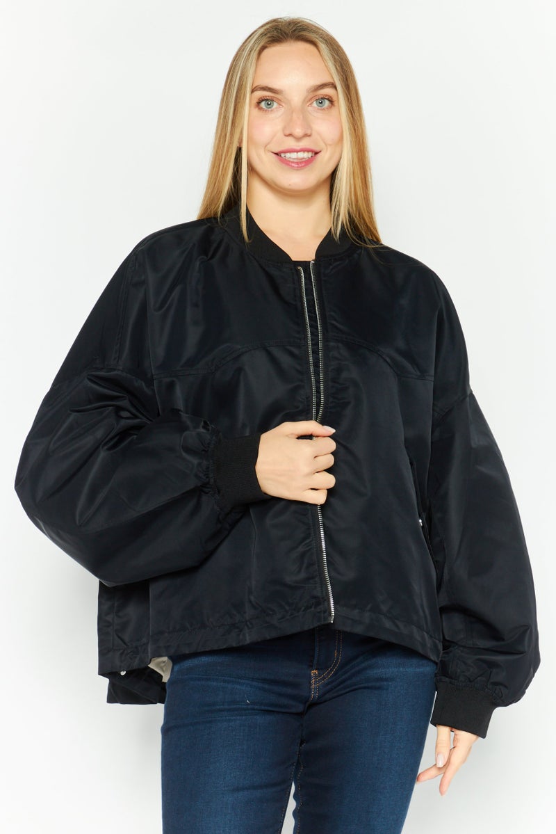 ESPRIT جاكيت بومبر فضفاض بقلنسوة للنساء، أسود - Image 1
