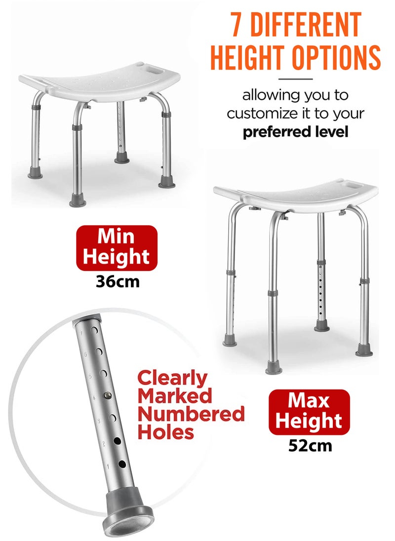 DBLEW Adjustable Height Shower Stool Bathroom Bench Lightweight Bath Seat Anti Slip Tub Safety Chair for Disabled Elderly Pregnant Women And Post Surgery Patients With Handles Build in Shower Head Holders  - Image 2