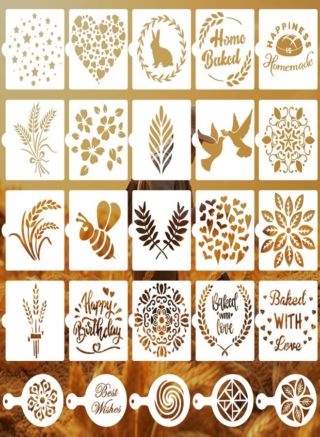 Motroce 25PCS Cookie Stencils, Reusable Artisan Bread Stencils for Sourdough 5x5 Inch, Coffee Stencil Templates Mold Tools DIY Craft Template - Image 1