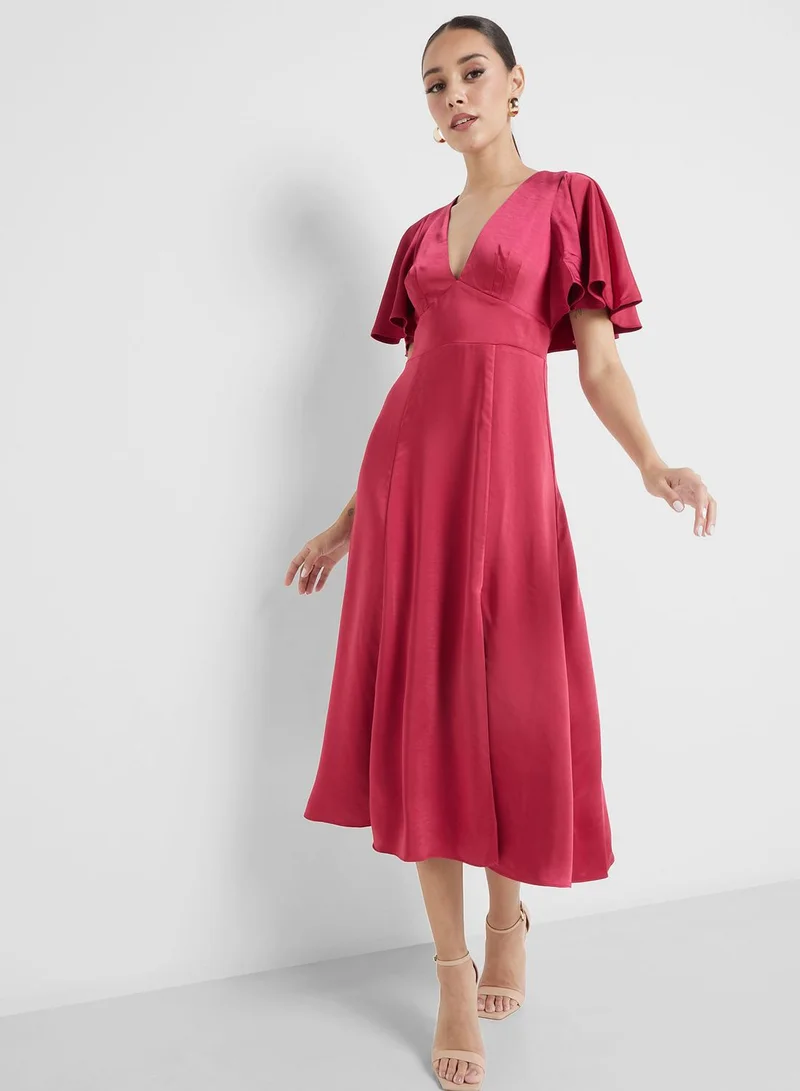 Ted Baker V-Neck Cape Sleeve Dress