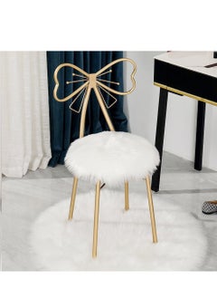 LINGWEI Metal Vanity Chair Fur Cushioned Padded Seat Makeup Dressing Stool Bench with Butterfly Backrest Child Dining Chair Furniture Bedroom Makeup Stool  - Image 1