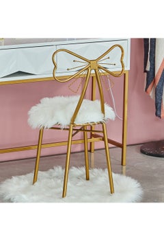 LINGWEI Metal Vanity Chair Fur Cushioned Padded Seat Makeup Dressing Stool Bench with Butterfly Backrest Child Dining Chair Furniture Bedroom Makeup Stool  - Image 3