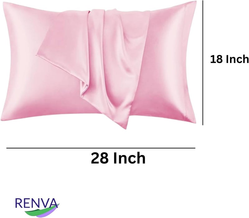RENVA Set of 4 Satin Silk Pillowcase for Hair and Skin Standard Size 18"X 28" with Soft Breathable Smooth Cooling Pillow Covers for Sleeping (4, Pink) - Image 2