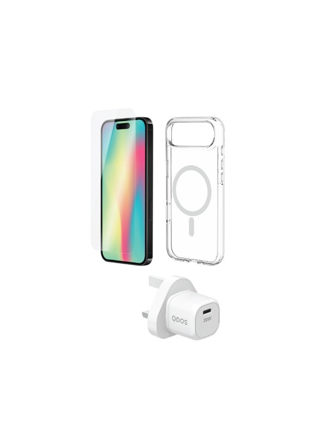 QDOS Starter Pack For iPhone 17 Air Hybrid Drop +SNAP Case, 20W POWER ECO GLASS