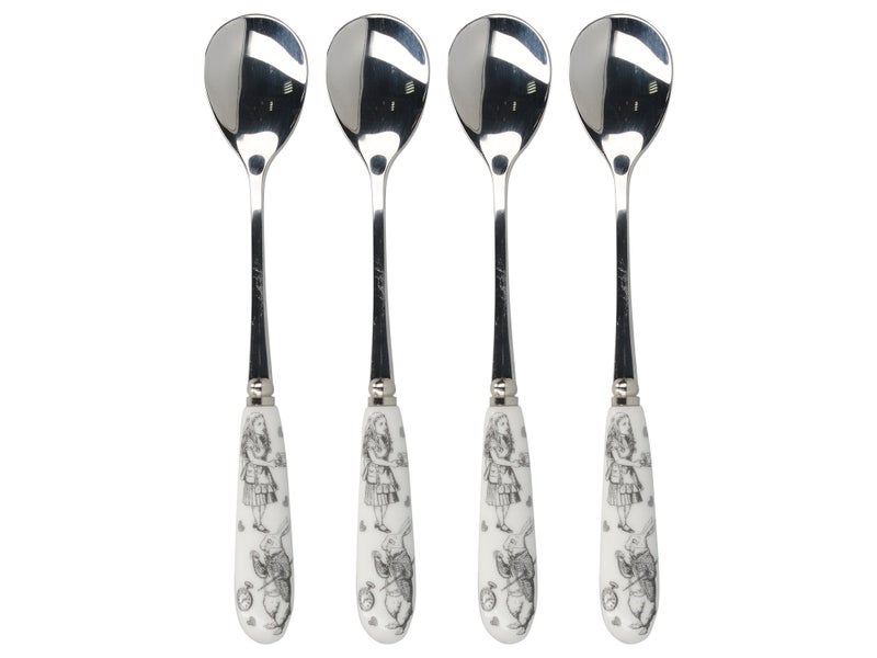 VA Alice in Wonderland Stainless Steel Teaspoons with Decorative Porcelain Handles 155 cm 6 Inch White
