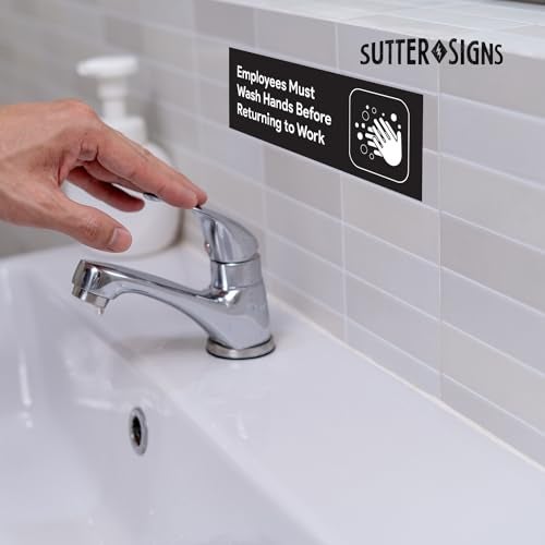 Sutter Signs 2pcs Employees Must Wash Hands Sign Stickers | Employee Handwashing Signs for Restaurant Commercial Bathroom | Water Resistant Vinyl Self Adhesive Decals, 8.5" x 2.75" - Image 3
