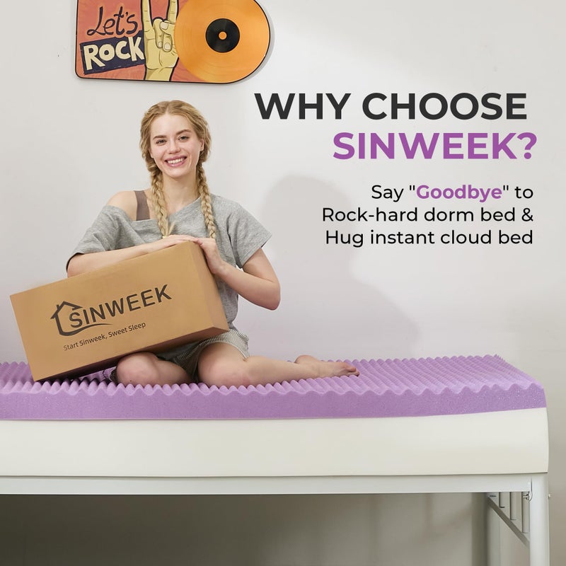 SINWEEK 2 Inch Egg Crate Memory Foam Mattress Topper Twin XL, Twin Extra Long Mattress Pads for College Dorm Single Bed, Pressure Relieve CertiPUR-US Certified,39x80 Inches - Image 4