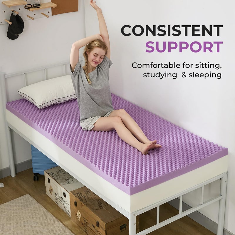 SINWEEK 2 Inch Egg Crate Memory Foam Mattress Topper Twin XL, Twin Extra Long Mattress Pads for College Dorm Single Bed, Pressure Relieve CertiPUR-US Certified,39x80 Inches - Image 3