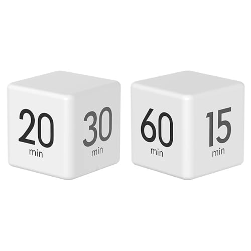 Mockery Cube Kitchen Timer Gravity Sensor Flip Cube Countdown Timer 2.6 Inch Kids Square Workout Exercise Timer15-20-30-60 Minutes for Time Management (White) - Image 1