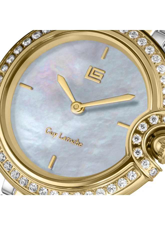 Guy Laroche Silver/Yellow Gold Morgan White Dial Stainless Steel Bracelet Analog Watch for Women, 28mm for Women | Best Price UAE