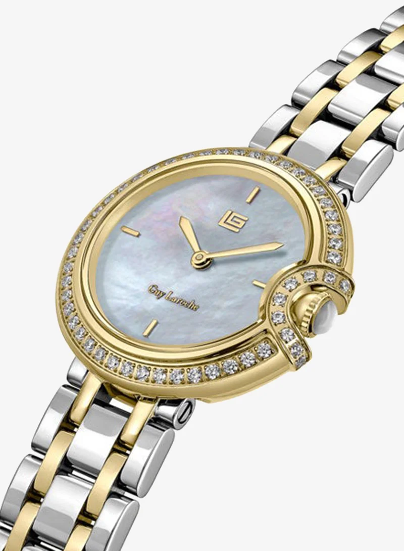Guy Laroche Silver/Yellow Gold Morgan White Dial Stainless Steel Bracelet Analog Watch for Women, 28mm for Women | Best Price UAE