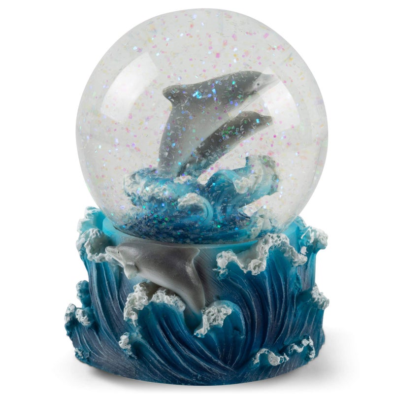 Elanze Designs Elanze Designs Playful Dolphins Ocean Sea Family Waves Tide Swimming Jumping Tabletop Figurine 100MM Sturdy Glitter Water Snow Globe Plays Tune Blue Danube Waltz 