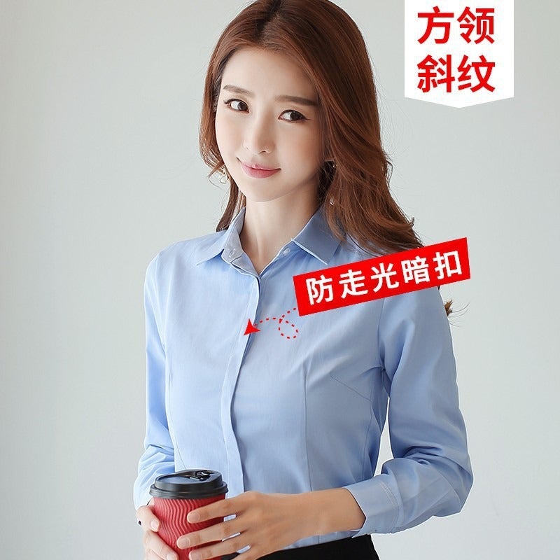 Cai Yi Women's White Long-Sleeve Office Shirt - Autumn Winter Business Blouse, Slim Fit, V-Neck, Solid Color Workwear - Image 1