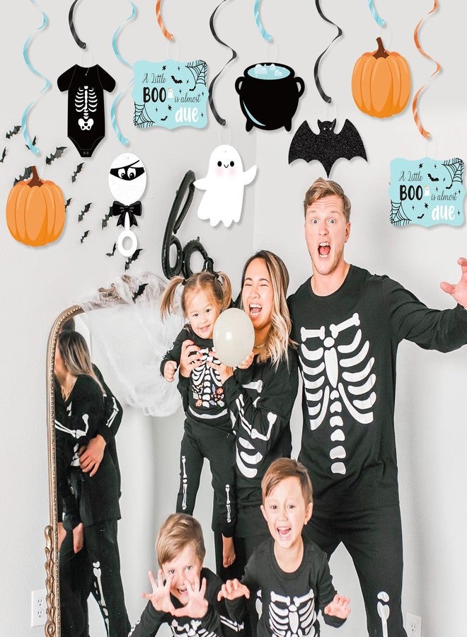 K KUMEED Halloween Baby Shower Decorations, 20 pcs Blue A Little Boo is Almost Due Hanging Swirl Decorations for boys,Ghost Pumpkin Foil Swirls Ceiling for Outdoor Indoor Decor Halloween Baby Shower - Image 4