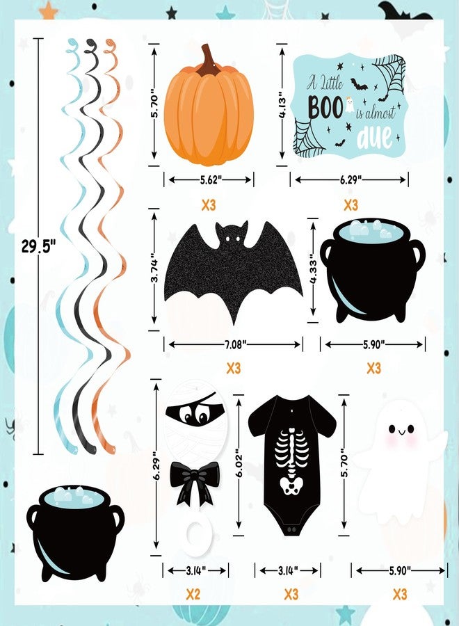 K KUMEED Halloween Baby Shower Decorations, 20 pcs Blue A Little Boo is Almost Due Hanging Swirl Decorations for boys,Ghost Pumpkin Foil Swirls Ceiling for Outdoor Indoor Decor Halloween Baby Shower - Image 3
