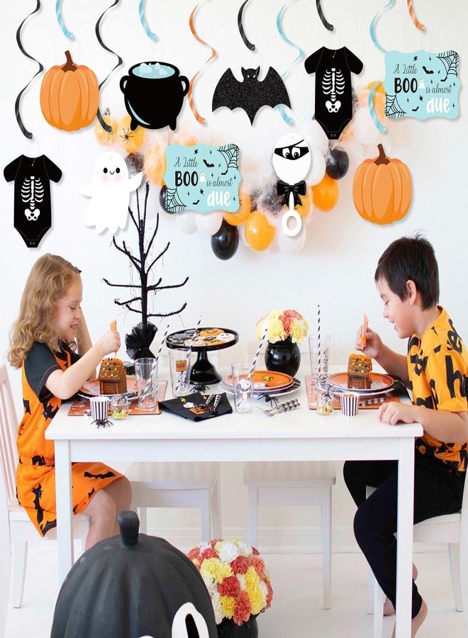 K KUMEED Halloween Baby Shower Decorations, 20 pcs Blue A Little Boo is Almost Due Hanging Swirl Decorations for boys,Ghost Pumpkin Foil Swirls Ceiling for Outdoor Indoor Decor Halloween Baby Shower - Image 5
