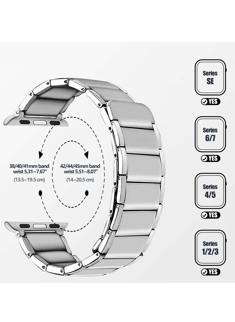 Excefore - Metal Straps Compatible with Apple Watch 45mm/44mm, Magnetic Metal iWatch Replacement Bands, Stainless Steel Strap for Apple Watch Series 7/6/5/4/SE (Sliver) - Image 1