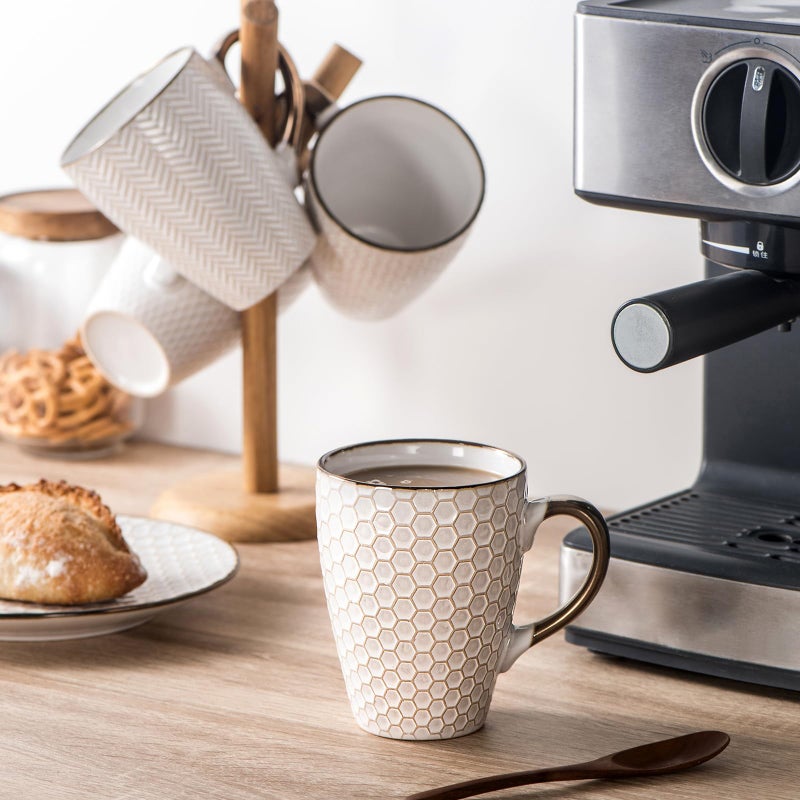 Gooditour Ceramic Coffee Mug Set - 16 Oz Large Coffee Mugs - Embossed Stoneware Cups with Handle for Latte Tea Cappuccino Cocoa - Microwave Dishwasher Safe - Set of 4 - White - Image 5