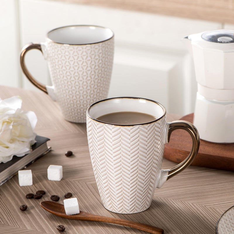 Gooditour Ceramic Coffee Mug Set - 16 Oz Large Coffee Mugs - Embossed Stoneware Cups with Handle for Latte Tea Cappuccino Cocoa - Microwave Dishwasher Safe - Set of 4 - White - Image 4
