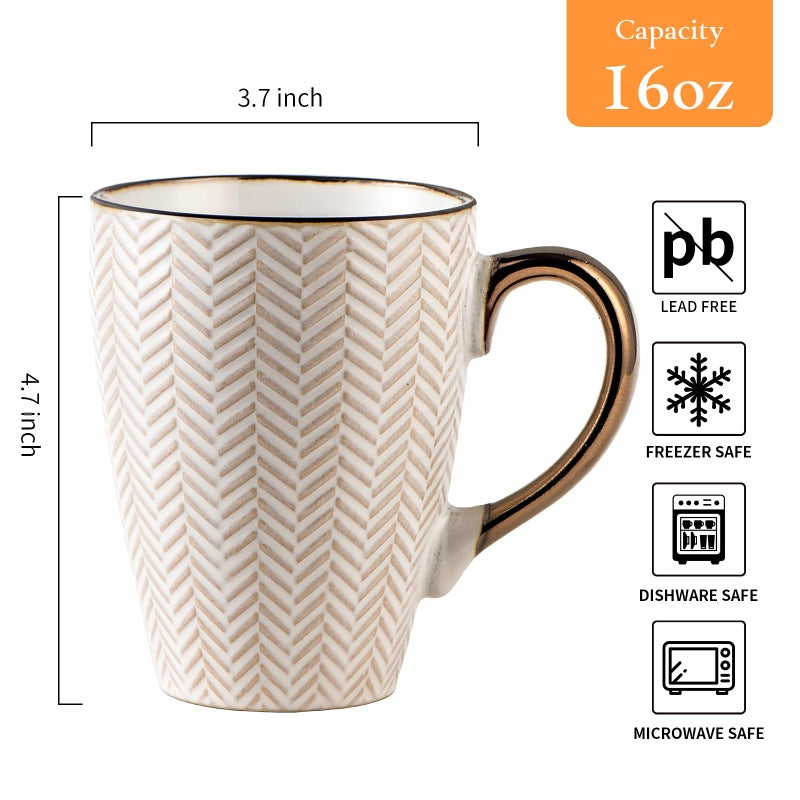 Gooditour Ceramic Coffee Mug Set - 16 Oz Large Coffee Mugs - Embossed Stoneware Cups with Handle for Latte Tea Cappuccino Cocoa - Microwave Dishwasher Safe - Set of 4 - White - Image 2