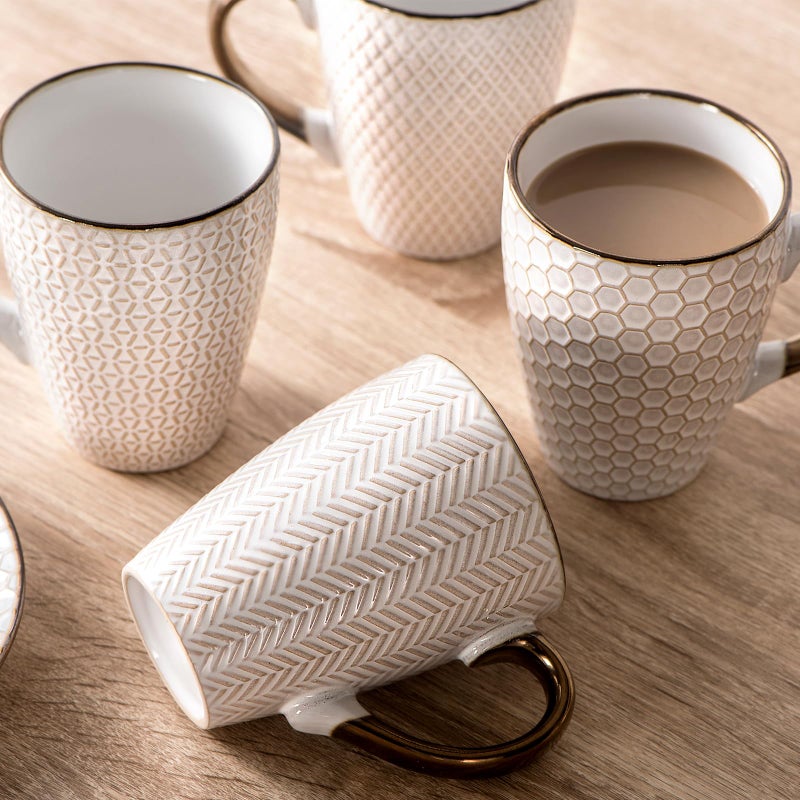 Gooditour Ceramic Coffee Mug Set - 16 Oz Large Coffee Mugs - Embossed Stoneware Cups with Handle for Latte Tea Cappuccino Cocoa - Microwave Dishwasher Safe - Set of 4 - White - Image 3