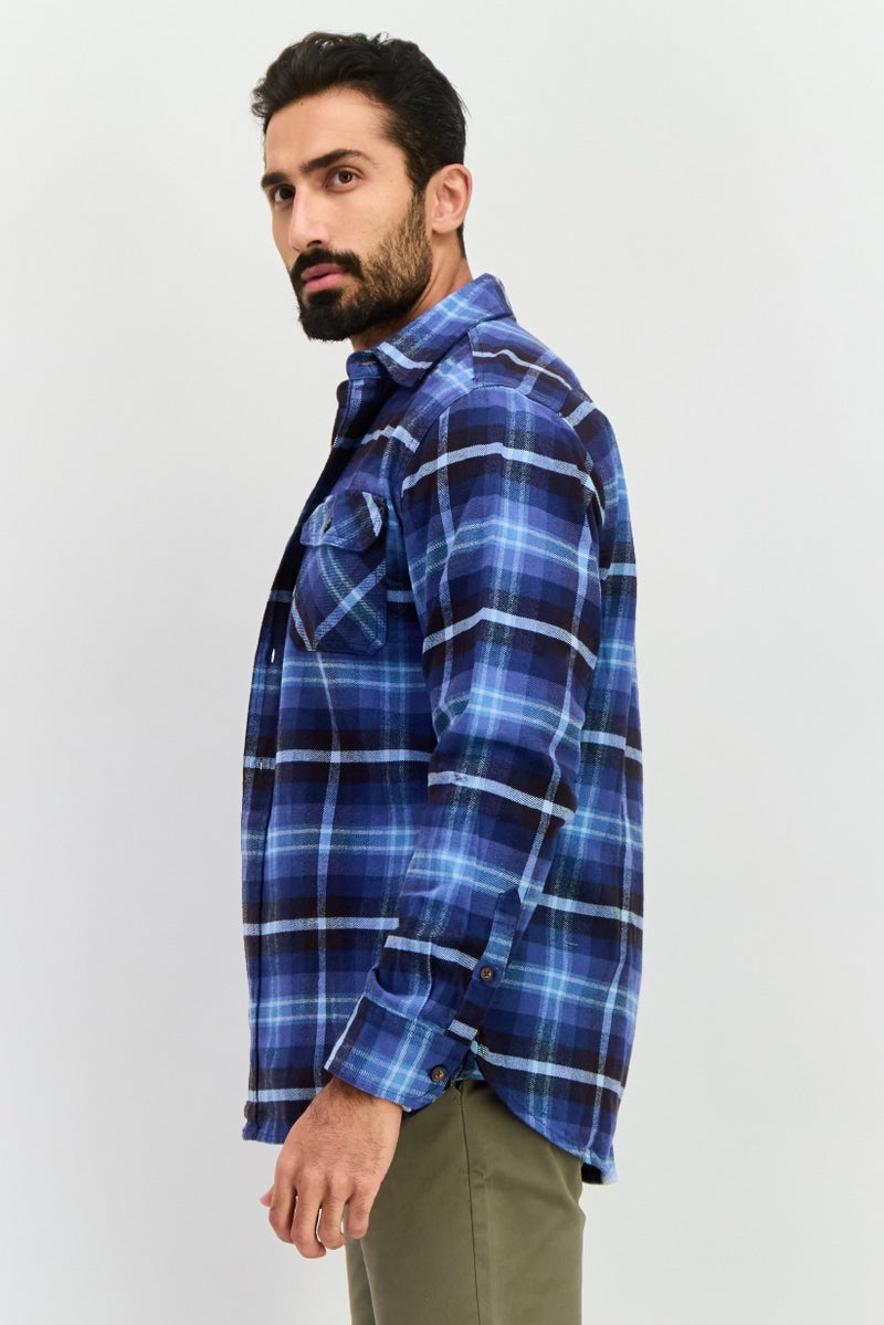 Jachs New York Men 2 Pieces Regular Fit Plaid Casual Shirt And T Shirt Set, Blue - Image 3
