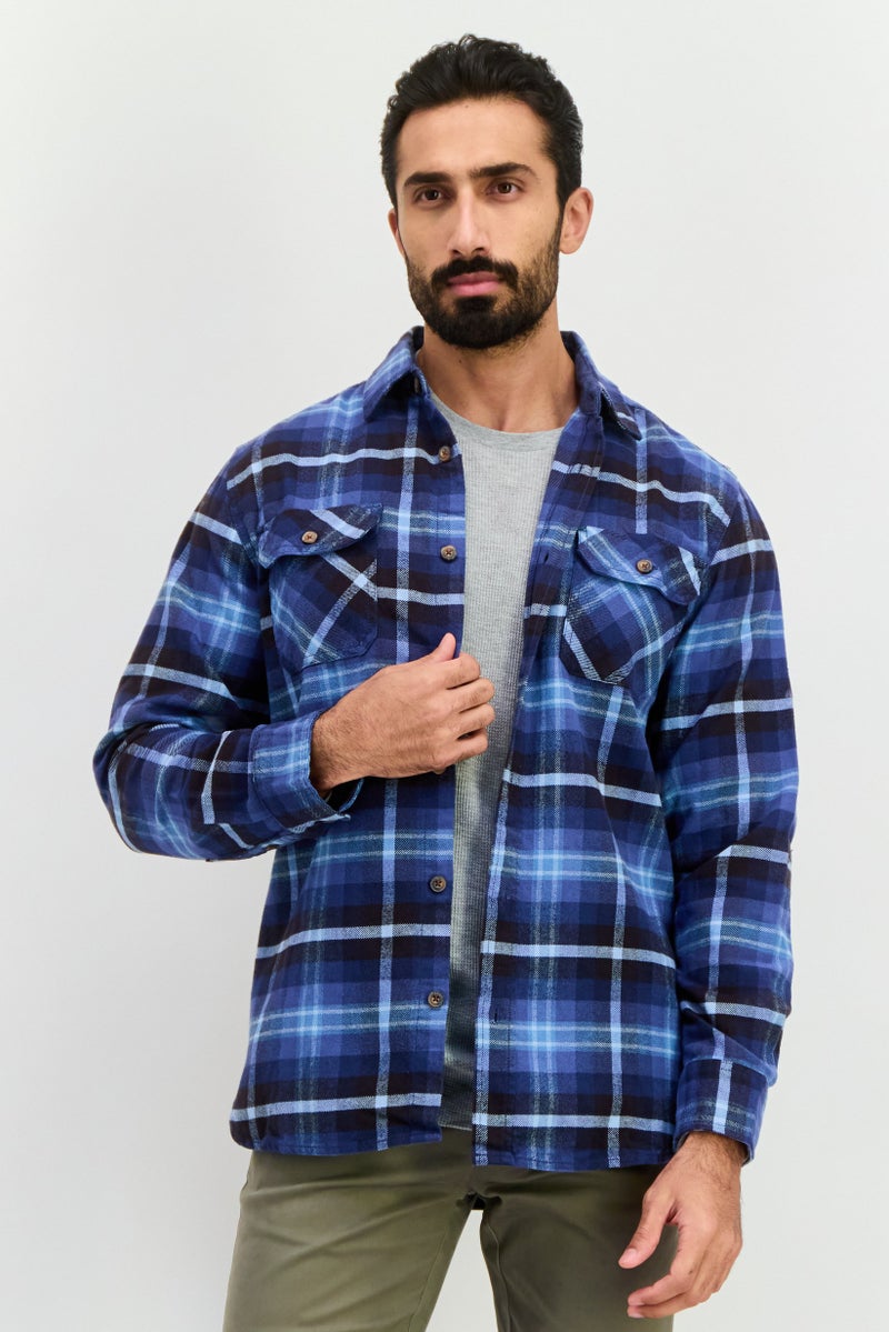 Jachs New York Men 2 Pieces Regular Fit Plaid Casual Shirt And T Shirt Set, Blue - Image 1