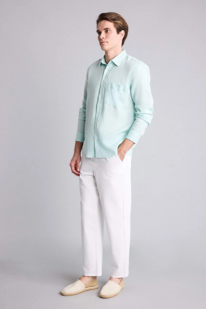 Defacto  Regular Fit Polo Collar Linen Long Sleeve Shirt for Men | Best Price UAE