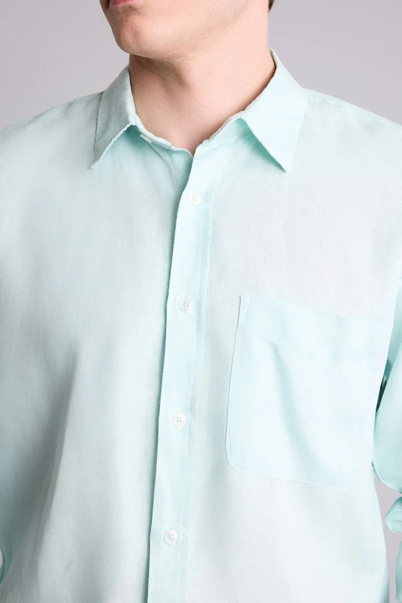 Defacto  Regular Fit Polo Collar Linen Long Sleeve Shirt for Men | Best Price UAE