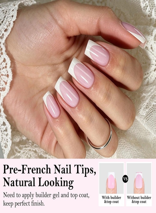 Cycullinyt French Tip Press On Nails: 160 PCS Pink Short Square Press On Nail Tips Full Cover Soft Gel Fake Nails, 16 Sizes Pre-Shaped French Nail Tips for Acrylic Nails DIY Nail Art Salon Home Use - Image 2