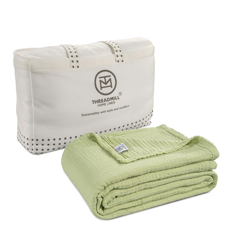 Threadmill King Size Muslin Blanket  4 Layer Lightweight Gauze for All Seasons  Soft Breathable and Cozy Picnic Blankets  Lighweight Summer Blanket Fits Cal King Size Bed  Sage Green