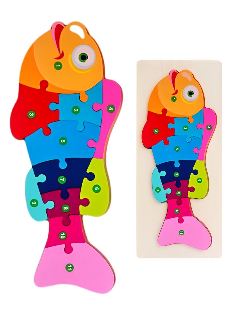 Wooden 3D Puzzles Sensory Cognition, Teacher Parents Early Learning Support Tools, Attractive Colors and Patterns, Montessori Fine Motor Skill Development Toys, Ideal Kids Gift (Fish Shape) - Image 1