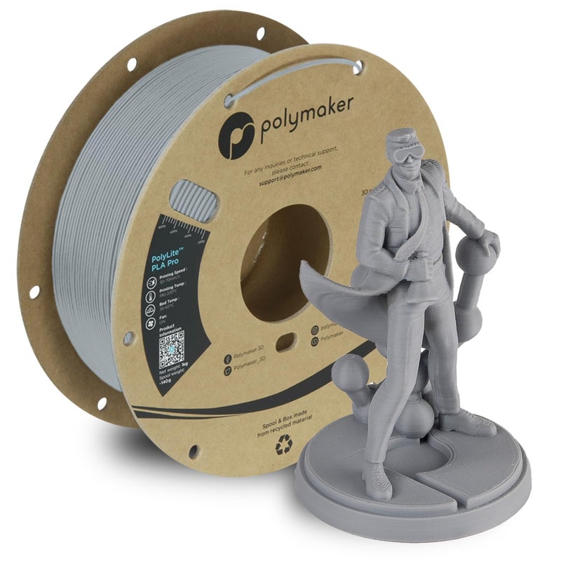 Polymaker PLA PRO Filament 1.75mm 1kg, Tough & High Rigidity Grey 3D Printing Filament, PolyLite PLA PRO 3D Printer Filament 1.75mm, Print with Most 3D Printers - Image 1