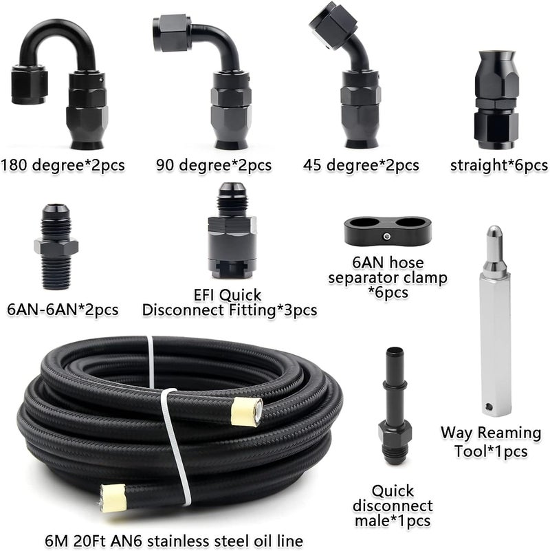 Medoon 6AN PTFE Fuel Line Kit - 20FT Nylon Stainless Steel Braided Hose for LS Swap EFI E85 Injection - Image 2