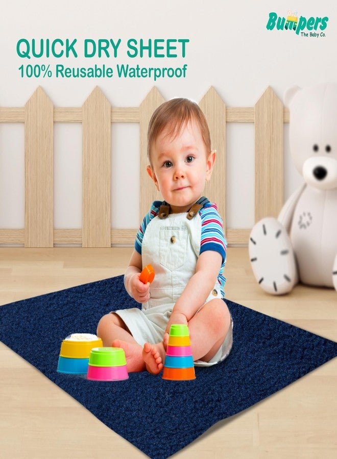 Bumpers The Baby Co. ملاءة سرير مقاومة للماء وسريعة الجفاف للأطفال | واقي مرتبة قابل للغسل فائق الامتصاص | ملاءة حماية سرير للأطفال الصغار (أزرق داكن، متوسط (100 × 70 سم)) - Image 2
