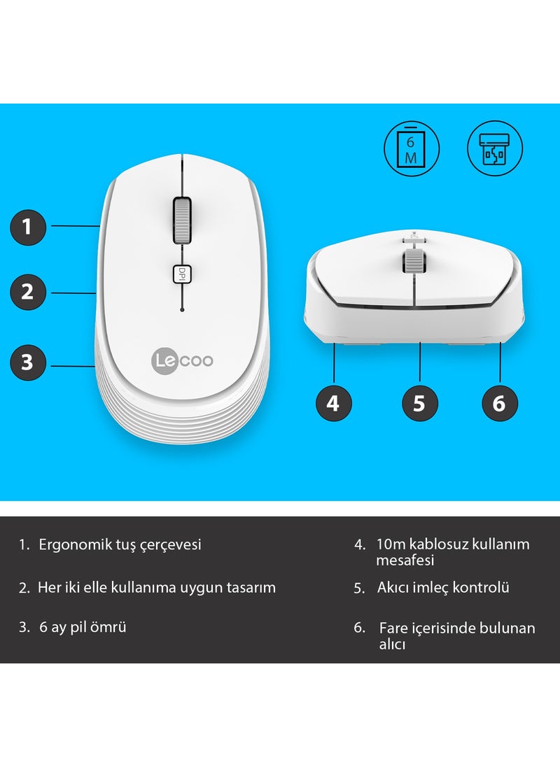 lecoo - WS202 Wireless 1200DPI 4-Button Optical Mouse White - Image 1