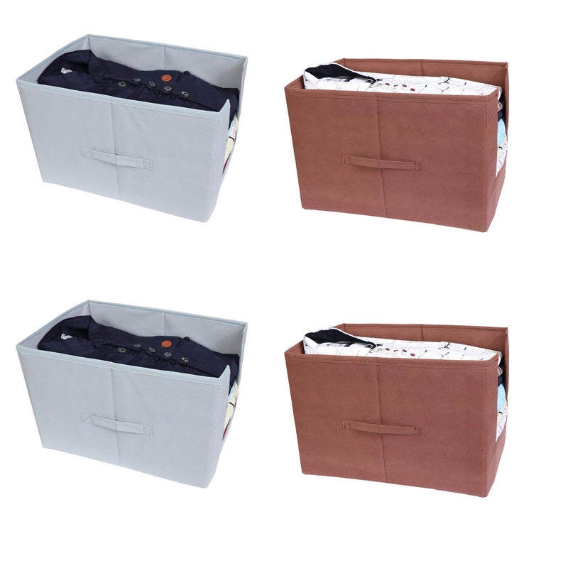 MBW Non Woven Shirt Stacker Storage Organizer Wardrobe Organizer for Clothes Clothes Organiser for Wardrobe Cloth Organizer for Wardrobe I Pack of 4 GreyBrown