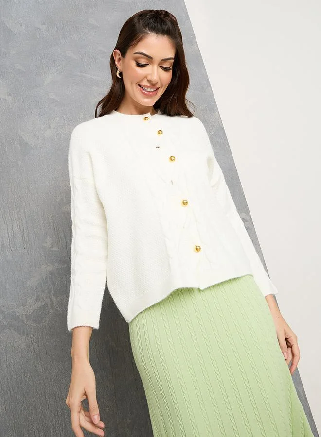 Take Two Regular Fit Textured Knit Button Up Cardigan