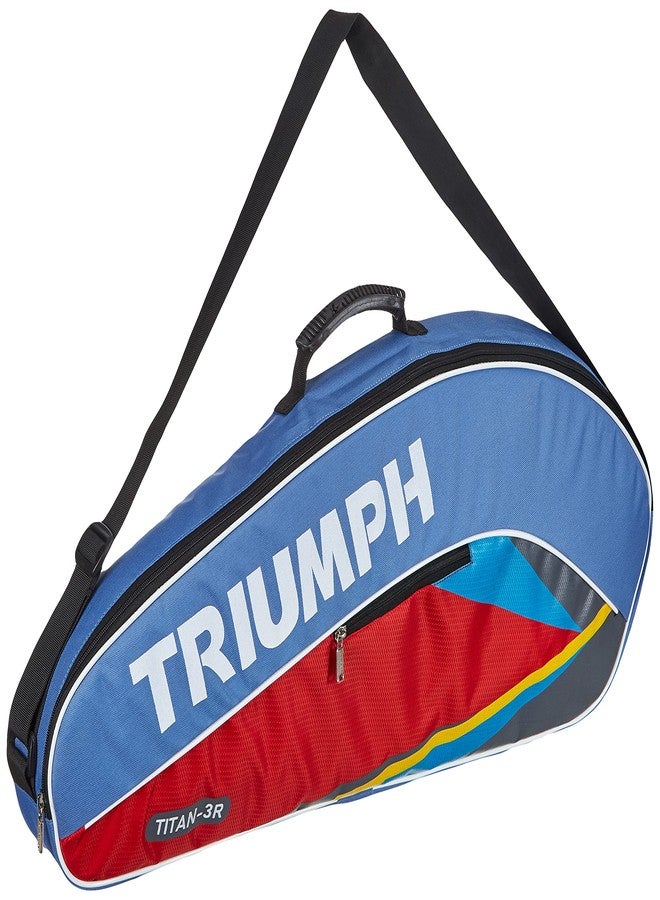 ترايامف مضرب تنس الريشة خفيف الوزن من مادة الجرافيت المركبة من تريومف سونيك، مع حقيبة تنس الريشة ذات حجرة واحدة من نوع تيتان-3R، لون سماوي/أحمر - Image 3