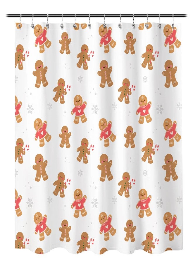 Sunlit Christmas Shower Curtain, White Holiday Gingerbread Men with Red Sweaters and Peppermint Candy Christmas Cookie Pattern, Festive Bathroom Fabric Shower Curtain, Home Decor Tapestry, 72" x 72" - Image 1