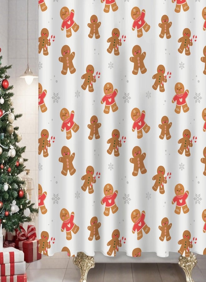 Sunlit Christmas Shower Curtain, White Holiday Gingerbread Men with Red Sweaters and Peppermint Candy Christmas Cookie Pattern, Festive Bathroom Fabric Shower Curtain, Home Decor Tapestry, 72" x 72" - Image 2