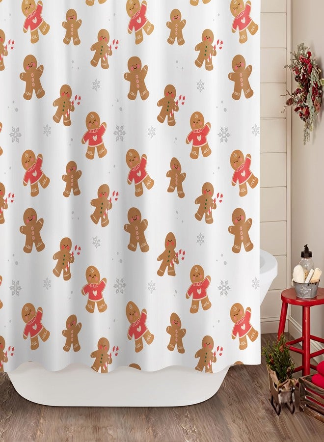 Sunlit Christmas Shower Curtain, White Holiday Gingerbread Men with Red Sweaters and Peppermint Candy Christmas Cookie Pattern, Festive Bathroom Fabric Shower Curtain, Home Decor Tapestry, 72" x 72" - Image 3